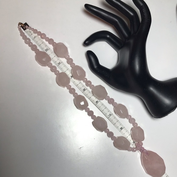 Vintage Faceted Rose Quartz Gemstone 14K Gold Clasp Beaded Pendant Necklace 18”L - Picture 16 of 16